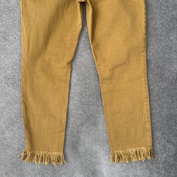 Free People Jeans Womens 30 Yellow Mid Rise Skinny Fringe Hem Distressed Stretch - Picture 12 of 12